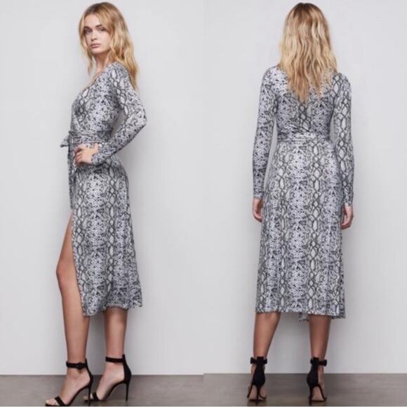 Good American The Runaround Snakeskin Print Wrap Dress Midi Size XS Mobwife - Picture 1 of 11